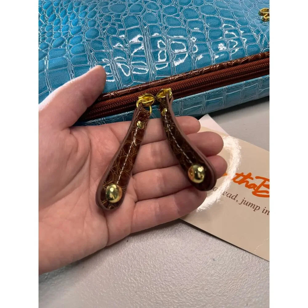 samantha brown croco cosmetic travel case aqua camel removable pouches nwt